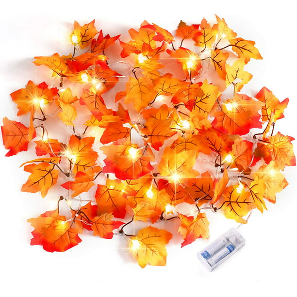 Thanksgiving Harvest Maple Leaves Lighted Fall Garland 24 LED Lights 
